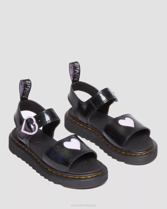 Dr. Martens apavi bērni melns galaktikas mirdzums junior marlowe shimmer sirds strap sandales LHJP454