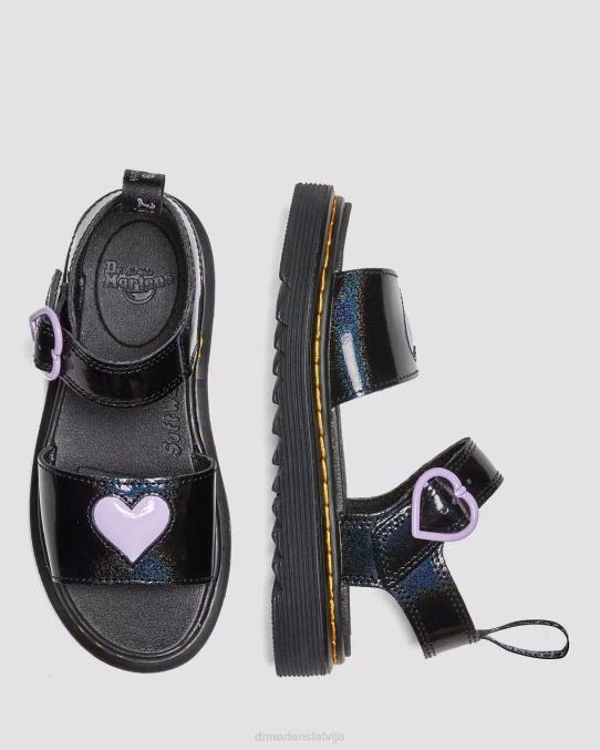Dr. Martens apavi bērni melns galaktikas mirdzums junior marlowe shimmer sirds strap sandales LHJP454
