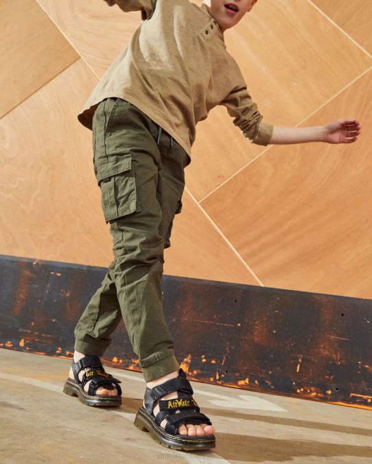 Dr. Martens apavi bērni melns īpaši izturīgs un gumijots junior callan ikdienas sandales LHJP450