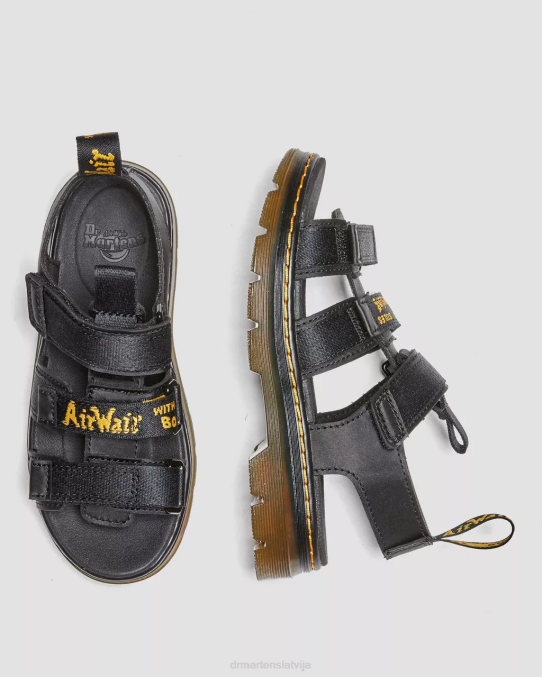 Dr. Martens apavi bērni melns īpaši izturīgs un gumijots junior callan ikdienas sandales LHJP450