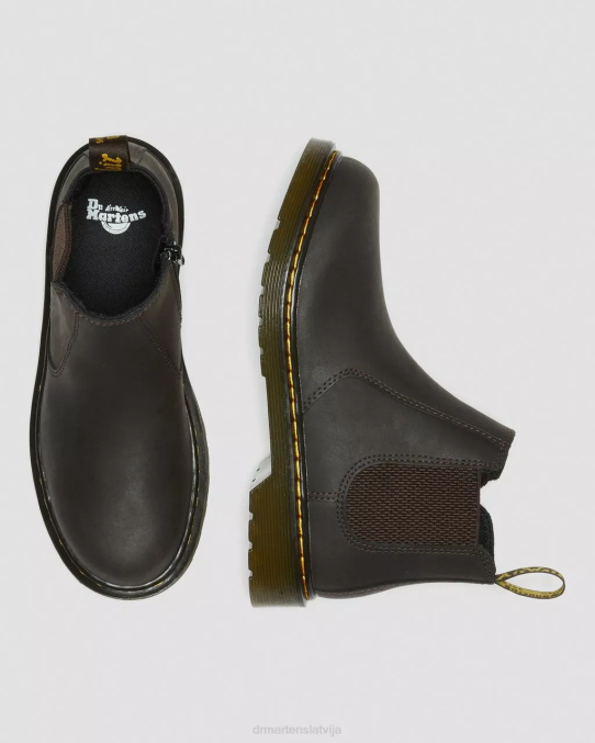 Dr. Martens apavi bērni tumši brūns savvaļas zirgu lamperis jauniešu 2976 wildhorse ādas chelsea zābaki LHJP461