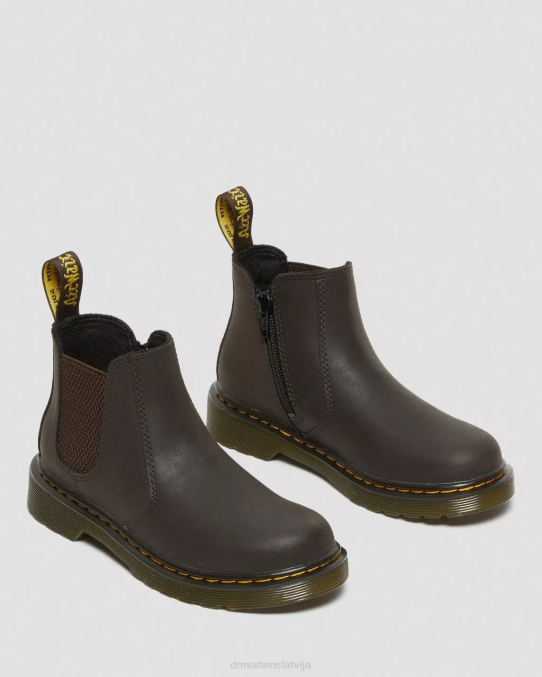 Dr. Martens apavi bērni tumši brūns savvaļas zirgu lamperis junior 2976 wildhorse ādas chelsea zābaki LHJP431