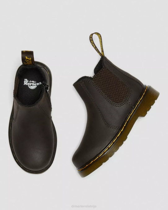 Dr. Martens apavi bērni tumši brūns savvaļas zirgu lamperis toddler 2976 wildhorse ādas Chelsea zābaki LHJP402