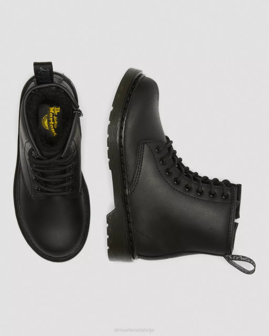 Dr. Martens apavi bērni melnā republika wp junior 1460 mākslīgās kažokādas oderi zābaki LHJP433