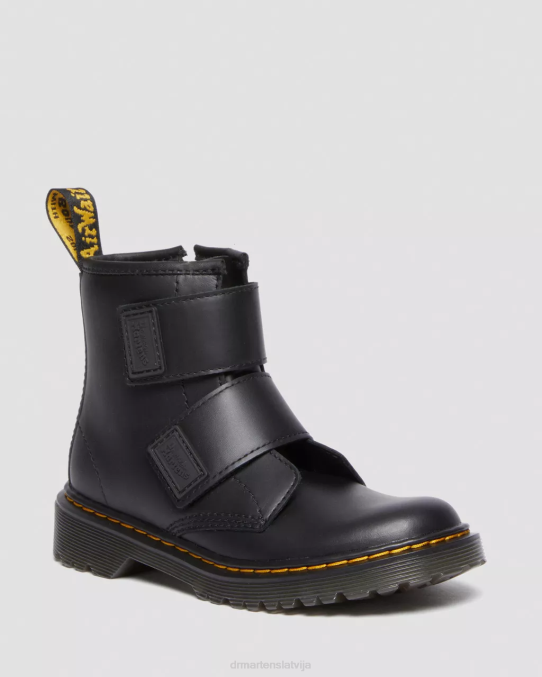 Dr. Martens apavi bērni melnais romārijs junior 1460 dubultsiksnas ādas zābaki LHJP432