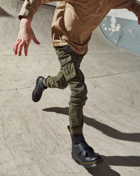 Dr. Martens apavi bērni melnais romārijs junior 1460 dubultsiksnas ādas zābaki LHJP432