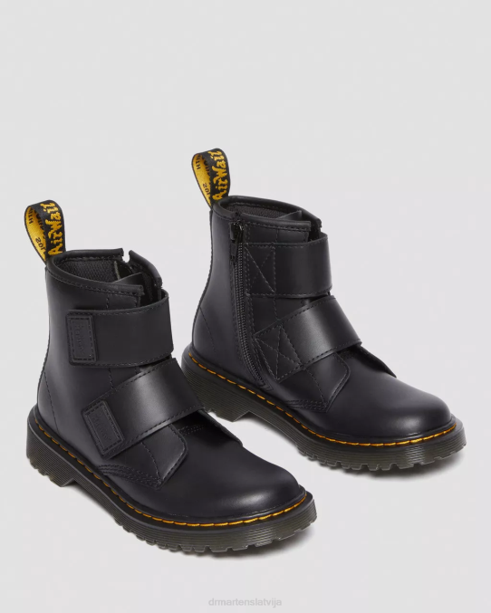 Dr. Martens apavi bērni melnais romārijs junior 1460 dubultsiksnas ādas zābaki LHJP432
