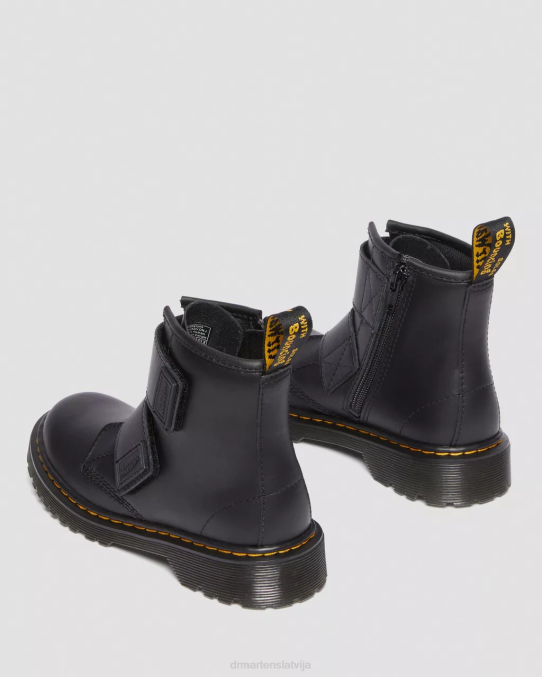 Dr. Martens apavi bērni melnais romārijs junior 1460 dubultsiksnas ādas zābaki LHJP432