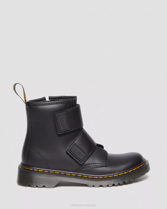 Dr. Martens apavi bērni melnais romārijs junior 1460 dubultsiksnas ādas zābaki LHJP432