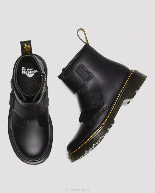 Dr. Martens apavi bērni melnais romārijs junior 1460 dubultsiksnas ādas zābaki LHJP432