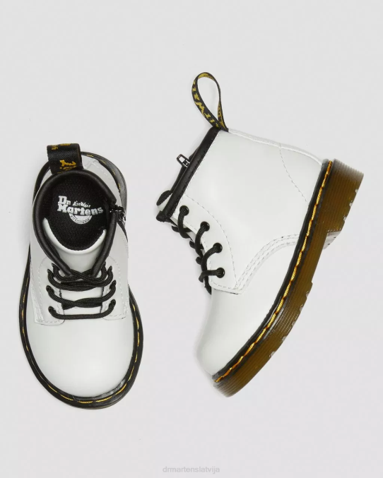 Dr. Martens apavi bērni baltais romārijs zīdaiņu 1460. gada ādas šņorzābaki LHJP393