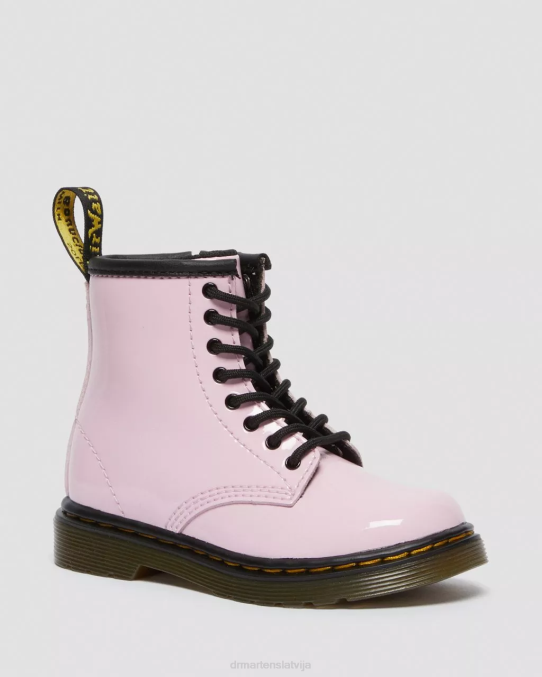 Dr. Martens apavi bērni gaiši rozā lucido & patentlampa toddler 1460 lakādas šņorzābaki LHJP407