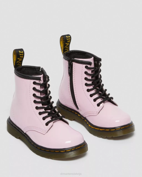 Dr. Martens apavi bērni gaiši rozā lucido & patentlampa toddler 1460 lakādas šņorzābaki LHJP407