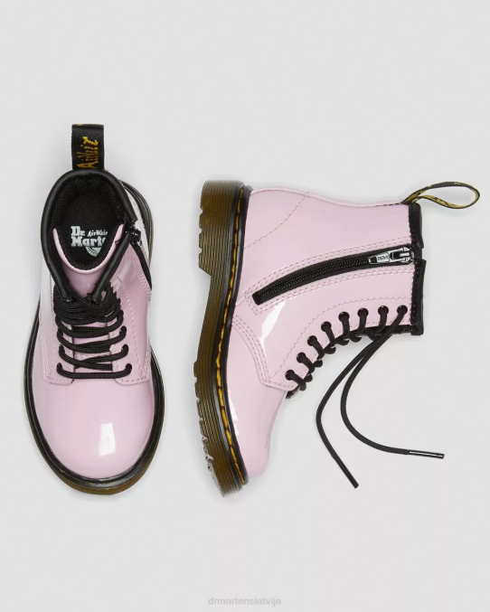 Dr. Martens apavi bērni gaiši rozā lucido & patentlampa toddler 1460 lakādas šņorzābaki LHJP407