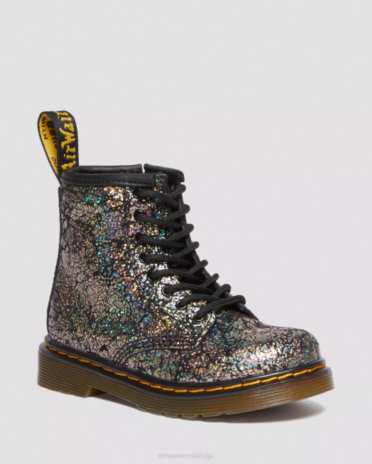 Dr. Martens apavi bērni melna disko kroka Toddler 1460 krokām metāla šņorzābaki LHJP419