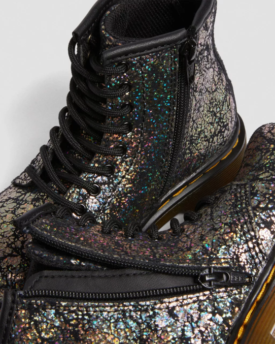 Dr. Martens apavi bērni melna disko kroka Toddler 1460 krokām metāla šņorzābaki LHJP419