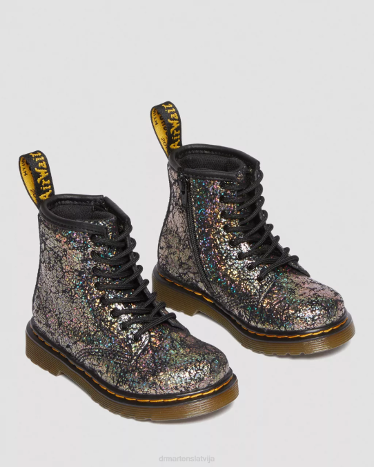 Dr. Martens apavi bērni melna disko kroka Toddler 1460 krokām metāla šņorzābaki LHJP419