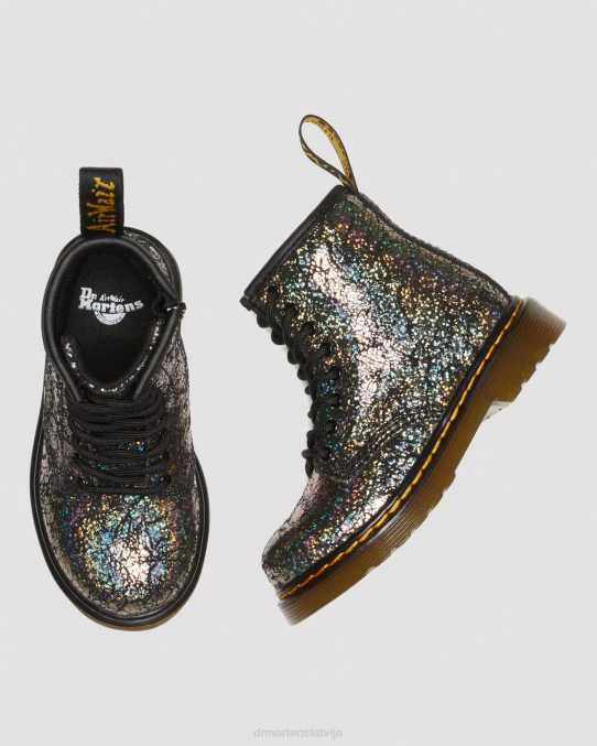 Dr. Martens apavi bērni melna disko kroka Toddler 1460 krokām metāla šņorzābaki LHJP419