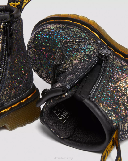 Dr. Martens apavi bērni melna disko kroka zīdaiņu 1460 kroku metāliski šņorzābaki LHJP400