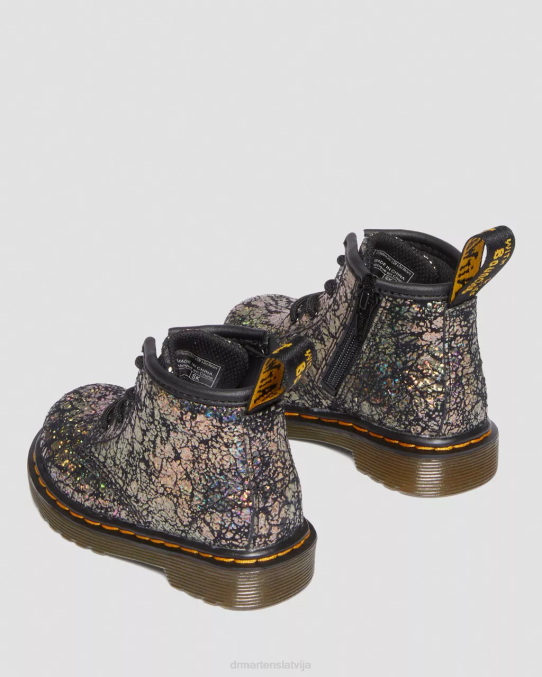 Dr. Martens apavi bērni melna disko kroka zīdaiņu 1460 kroku metāliski šņorzābaki LHJP400