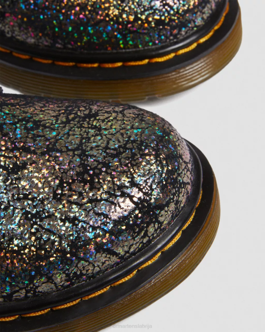 Dr. Martens apavi bērni melna disko kroka zīdaiņu 1460 kroku metāliski šņorzābaki LHJP400