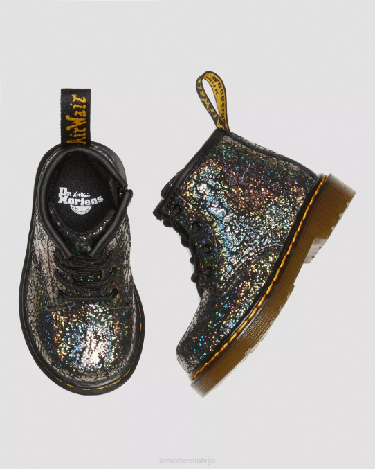 Dr. Martens apavi bērni melna disko kroka zīdaiņu 1460 kroku metāliski šņorzābaki LHJP400