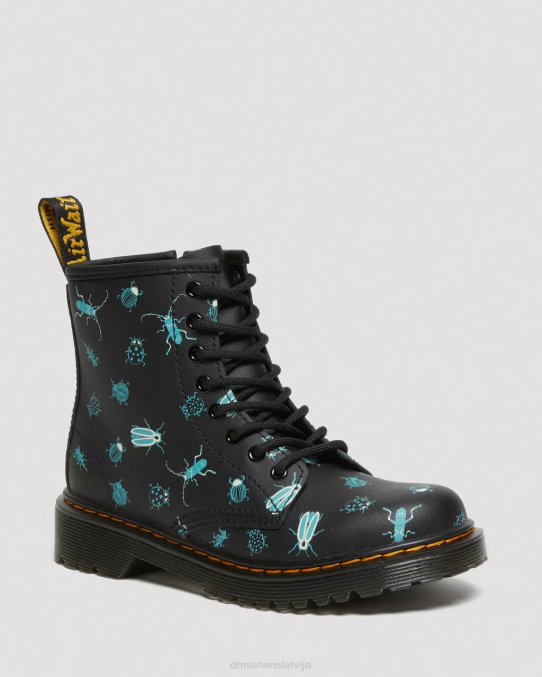 Dr. Martens apavi bērni melna ziedu mash up k hidro junior 1460 glow in the dark bugs šņorzābaki LHJP421