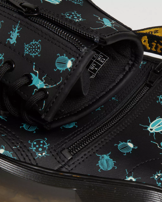 Dr. Martens apavi bērni melna ziedu mash up k hidro junior 1460 glow in the dark bugs šņorzābaki LHJP421