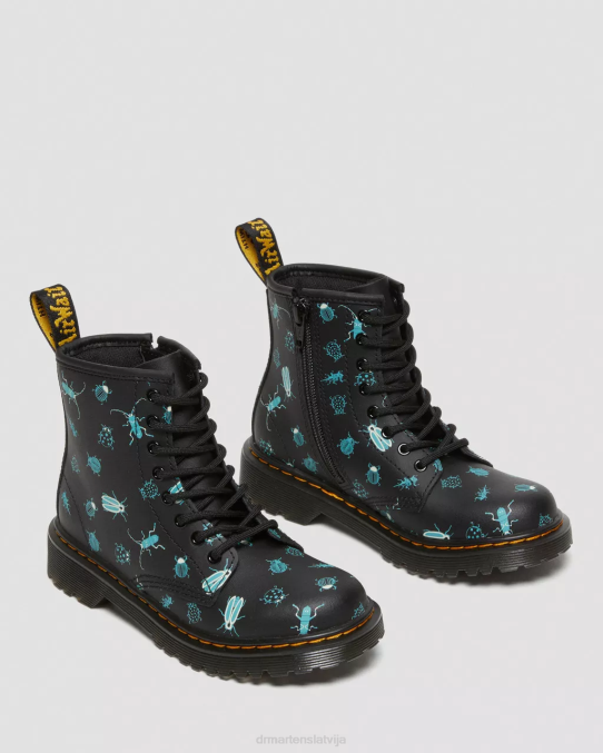 Dr. Martens apavi bērni melna ziedu mash up k hidro junior 1460 glow in the dark bugs šņorzābaki LHJP421