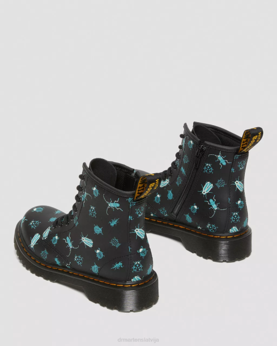 Dr. Martens apavi bērni melna ziedu mash up k hidro junior 1460 glow in the dark bugs šņorzābaki LHJP421