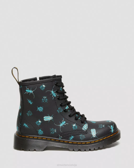 Dr. Martens apavi bērni melna ziedu mash up k hidro junior 1460 glow in the dark bugs šņorzābaki LHJP421