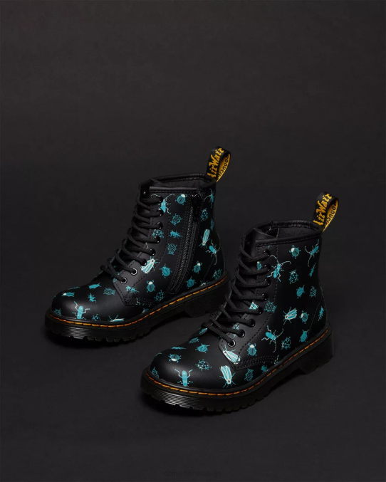 Dr. Martens apavi bērni melna ziedu mash up k hidro junior 1460 glow in the dark bugs šņorzābaki LHJP421