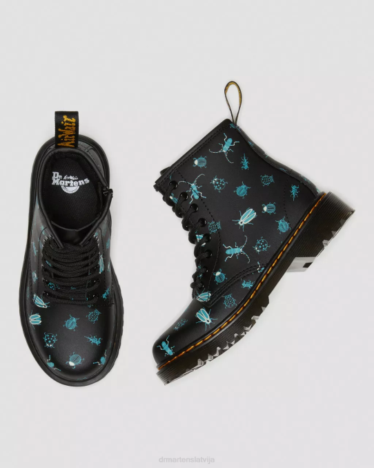 Dr. Martens apavi bērni melna ziedu mash up k hidro junior 1460 glow in the dark bugs šņorzābaki LHJP421