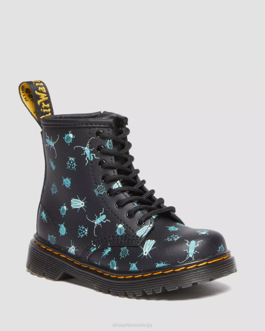 Dr. Martens apavi bērni melna ziedu mash up k hidro toddler 1460 glow in the dark bugs šņorzābaki LHJP420