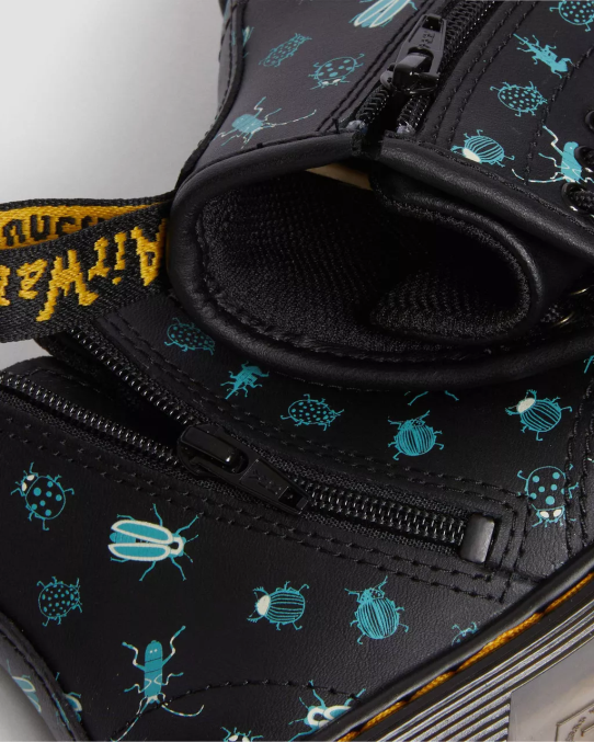 Dr. Martens apavi bērni melna ziedu mash up k hidro toddler 1460 glow in the dark bugs šņorzābaki LHJP420