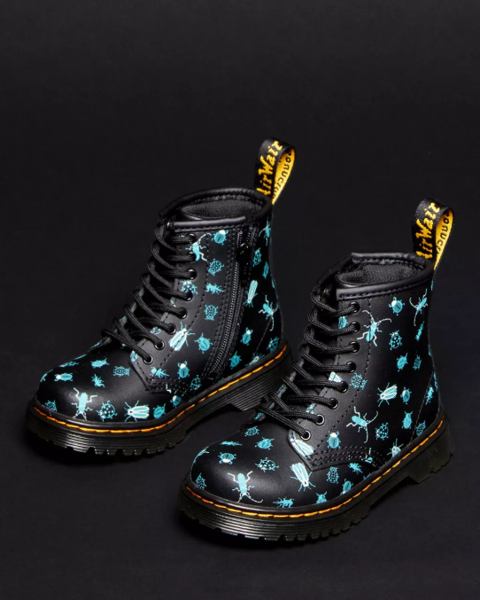 Dr. Martens apavi bērni melna ziedu mash up k hidro toddler 1460 glow in the dark bugs šņorzābaki LHJP420