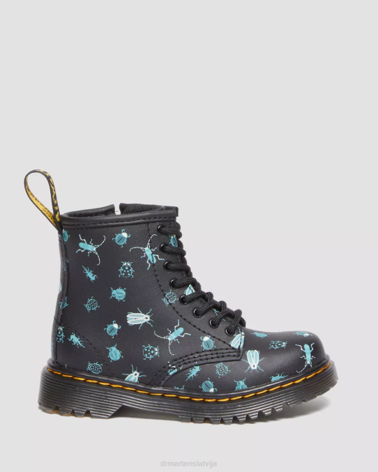 Dr. Martens apavi bērni melna ziedu mash up k hidro toddler 1460 glow in the dark bugs šņorzābaki LHJP420