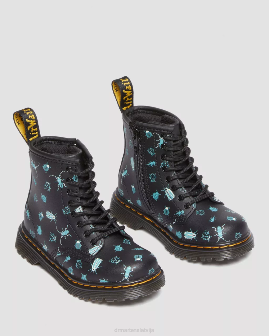 Dr. Martens apavi bērni melna ziedu mash up k hidro toddler 1460 glow in the dark bugs šņorzābaki LHJP420