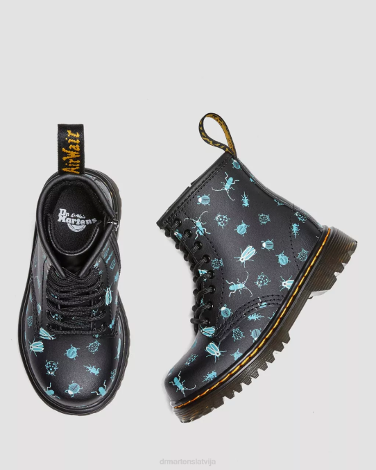 Dr. Martens apavi bērni melna ziedu mash up k hidro toddler 1460 glow in the dark bugs šņorzābaki LHJP420
