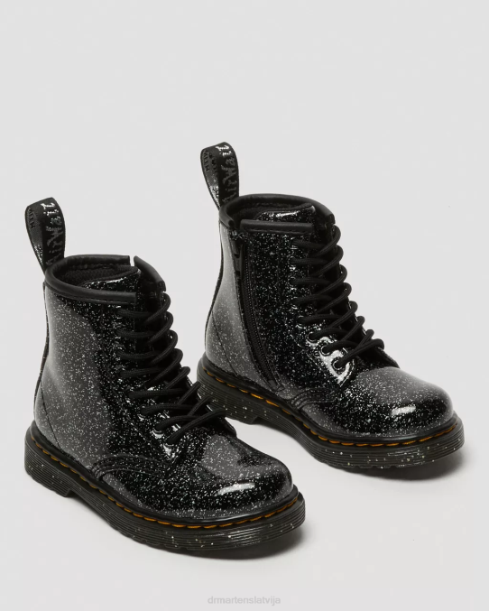 Dr. Martens apavi bērni melni kosmiski spīdumi Toddler 1460 mirdzoši šņorzābaki LHJP403