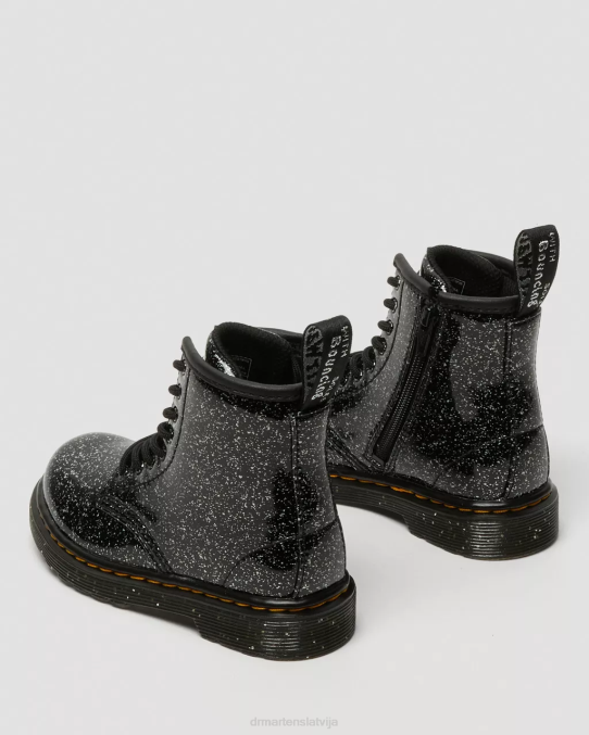 Dr. Martens apavi bērni melni kosmiski spīdumi Toddler 1460 mirdzoši šņorzābaki LHJP403