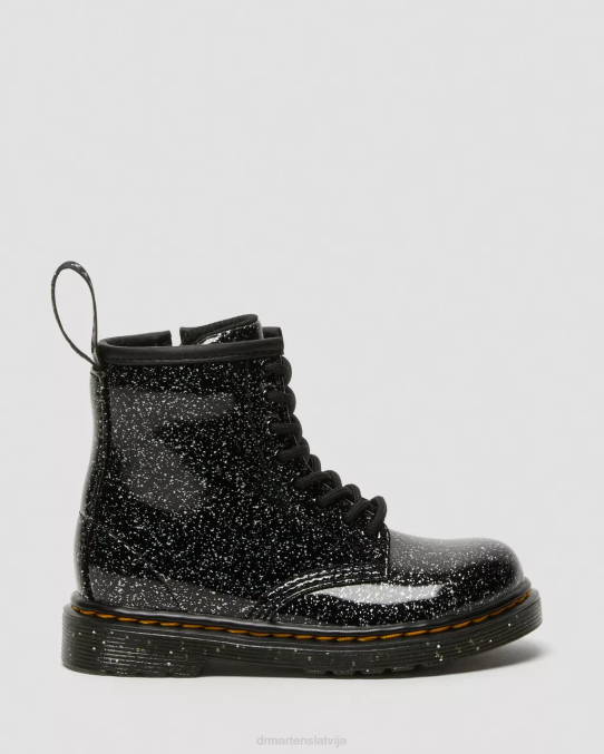 Dr. Martens apavi bērni melni kosmiski spīdumi Toddler 1460 mirdzoši šņorzābaki LHJP403