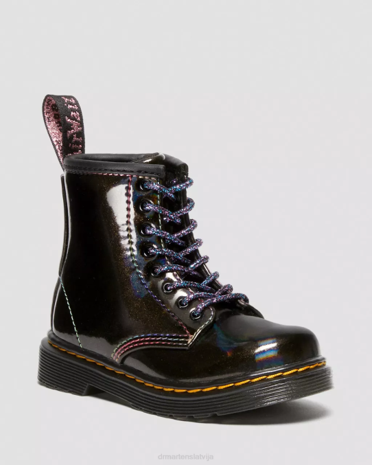 Dr. Martens apavi bērni melns gaismas šovs toddler 1460 sparkle rays šņorējami zābaki LHJP409