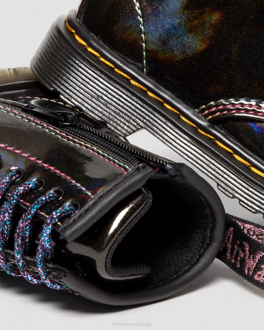 Dr. Martens apavi bērni melns gaismas šovs toddler 1460 sparkle rays šņorējami zābaki LHJP409