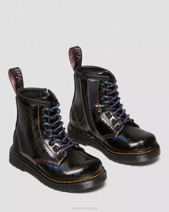 Dr. Martens apavi bērni melns gaismas šovs toddler 1460 sparkle rays šņorējami zābaki LHJP409