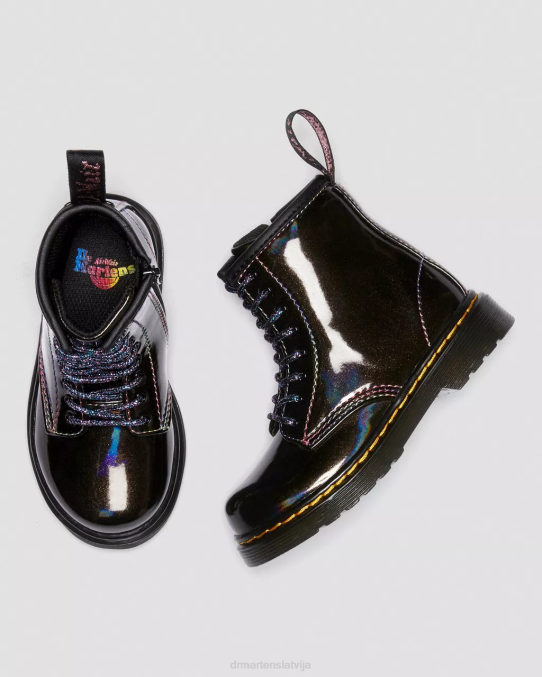 Dr. Martens apavi bērni melns gaismas šovs toddler 1460 sparkle rays šņorējami zābaki LHJP409