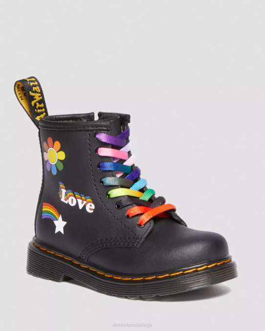Dr. Martens apavi bērni melns hidro toddler 1460 priekš lepnuma ādas šņorzābaki LHJP416