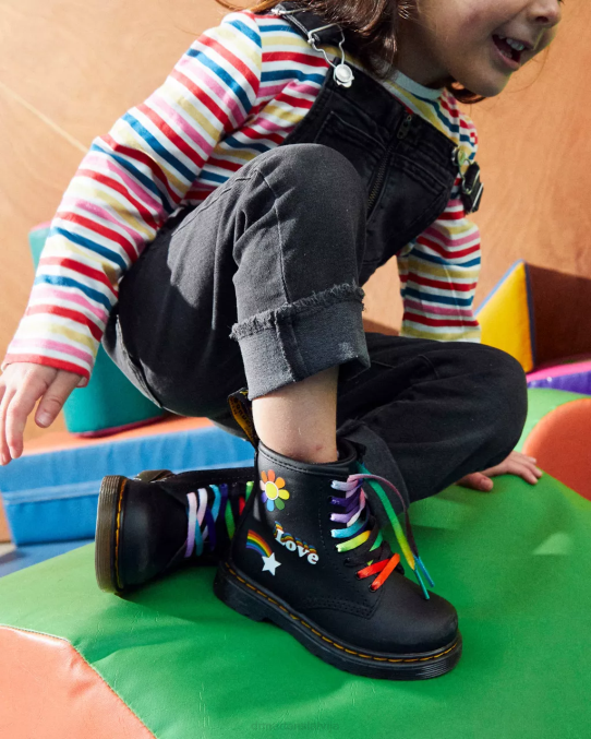 Dr. Martens apavi bērni melns hidro toddler 1460 priekš lepnuma ādas šņorzābaki LHJP416