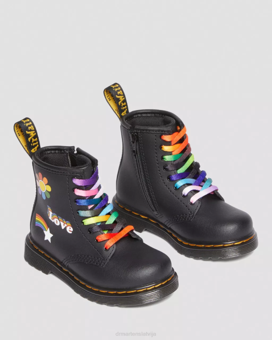 Dr. Martens apavi bērni melns hidro toddler 1460 priekš lepnuma ādas šņorzābaki LHJP416