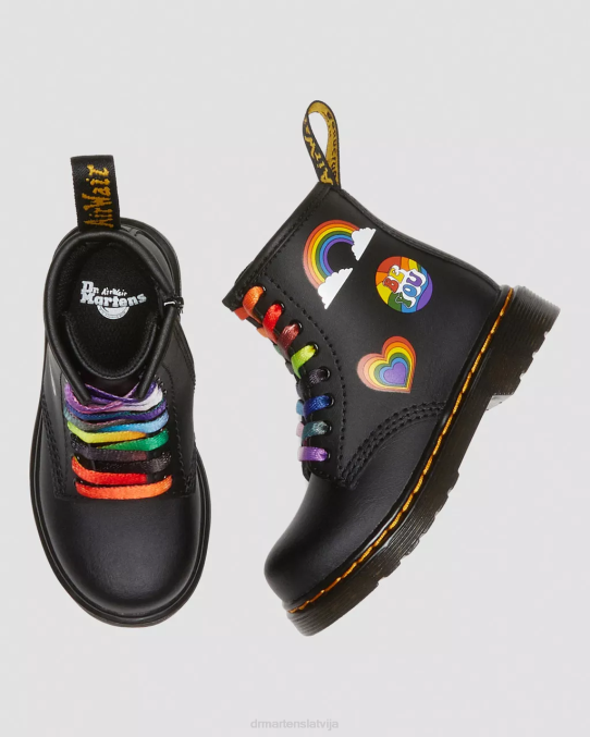 Dr. Martens apavi bērni melns hidro toddler 1460 priekš lepnuma ādas šņorzābaki LHJP416